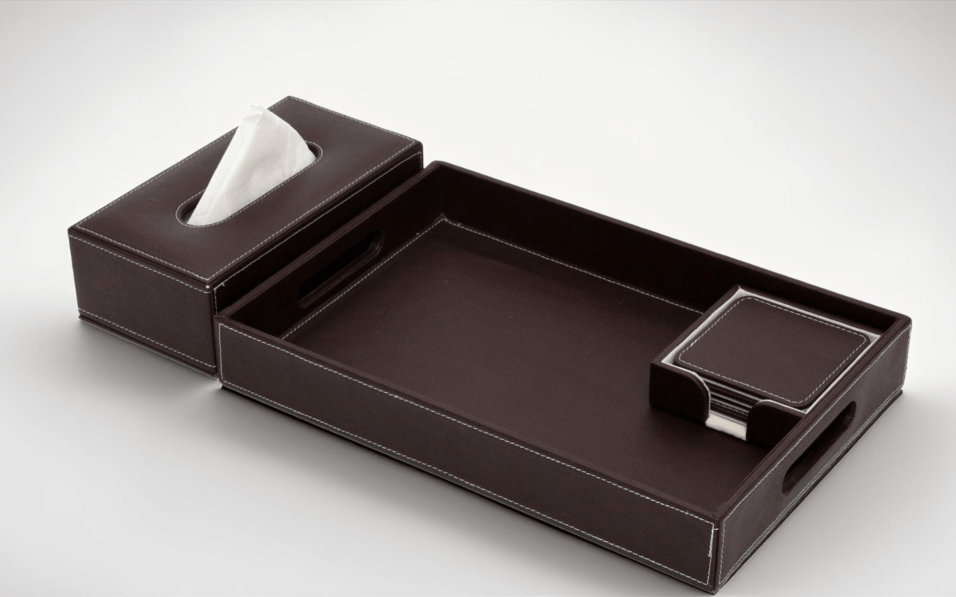 Leather Tray, Coaster and Tissue Box 