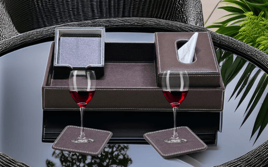 Leather Tray, Coaster and Tissue Box in Actual Setting